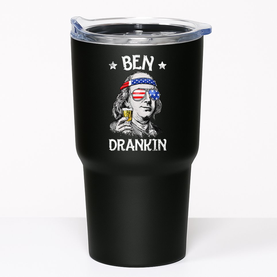 Ben Drankin 4th of July Benjamin Franklin Wo USA Flag Tumbler
