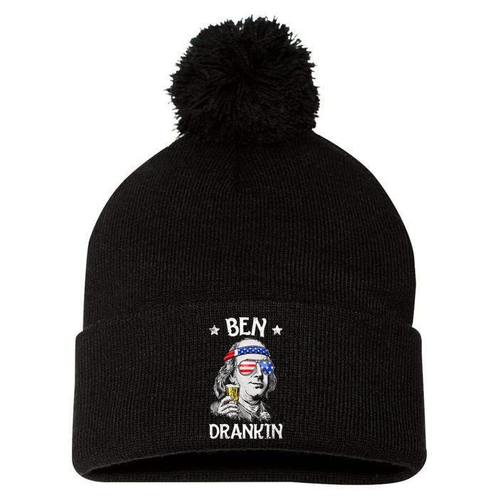 Ben Drankin 4th of July Benjamin Franklin Wo USA Flag Pom Pom 12in Knit Beanie