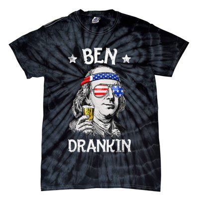Ben Drankin 4th of July Benjamin Franklin Wo USA Flag Tie-Dye T-Shirt