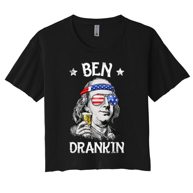 Ben Drankin 4th of July Benjamin Franklin Wo USA Flag Crop Top