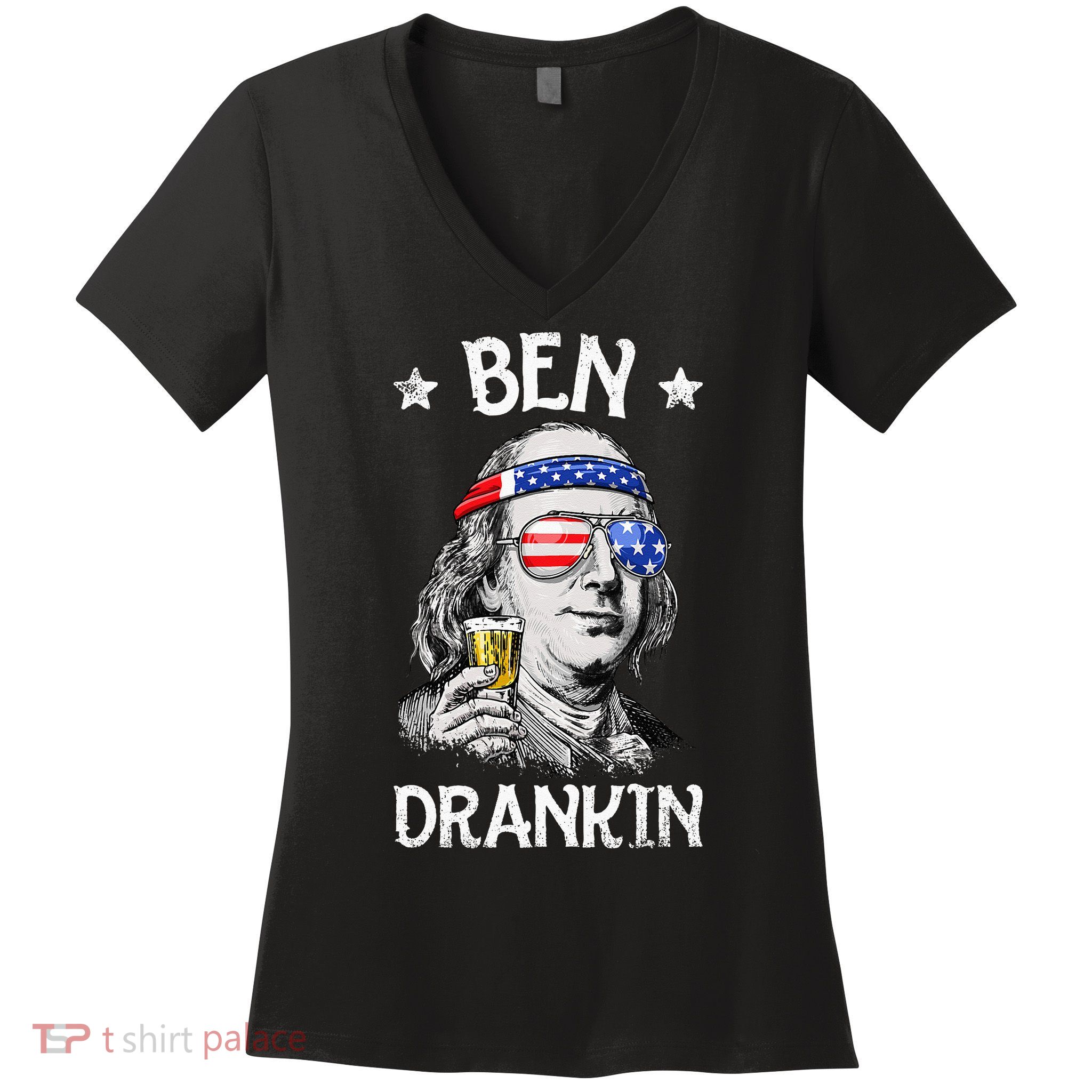 Ben Drankin 4th of July Benjamin Franklin Wo USA Flag Women's V-Neck T-Shirt
