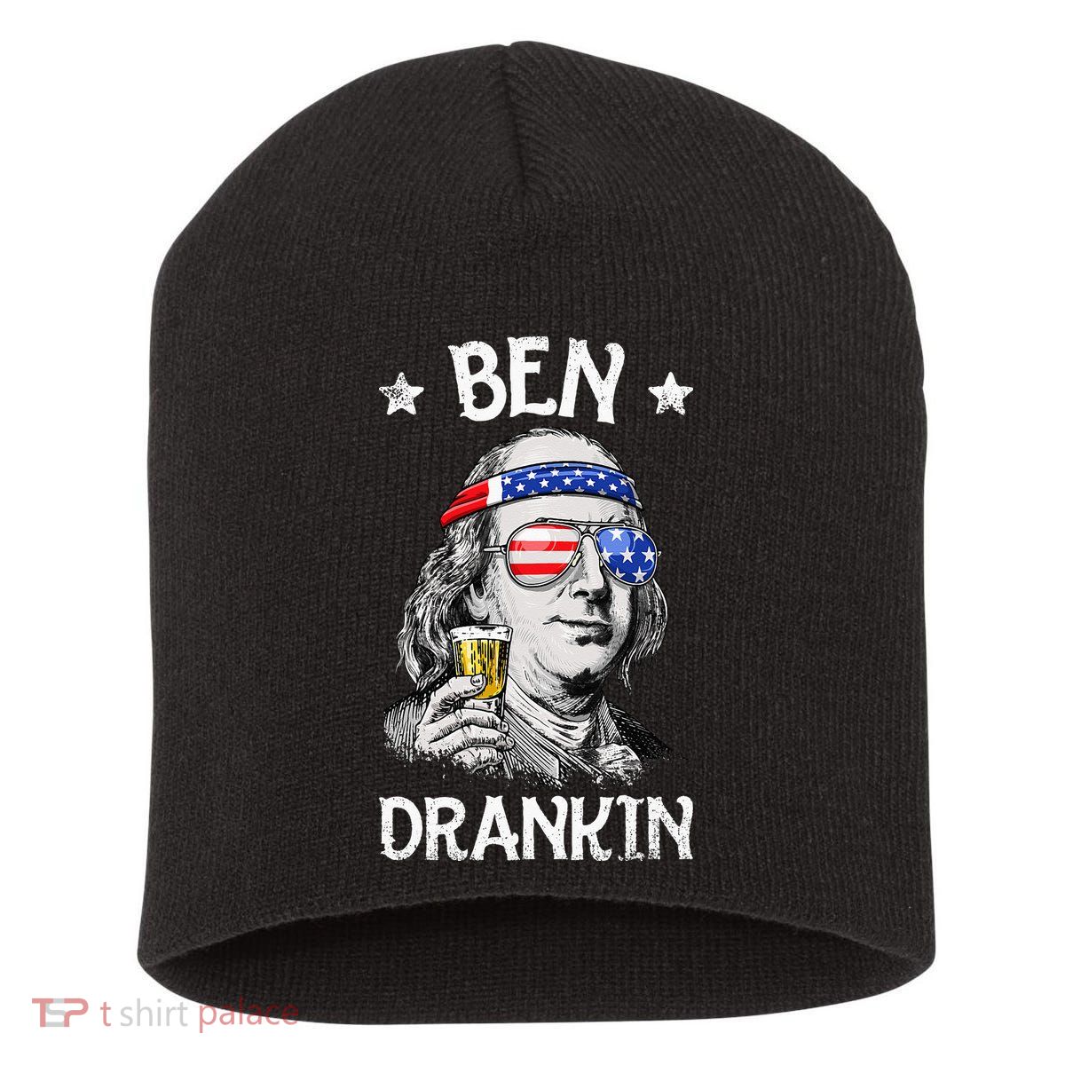 Ben Drankin 4th of July Benjamin Franklin Wo USA Flag Short Acrylic Beanie