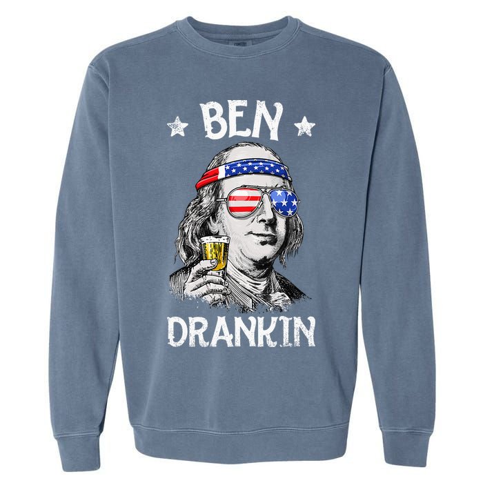 Ben Drankin 4th of July Benjamin Franklin Wo USA Flag Garment-Dyed Sweatshirt