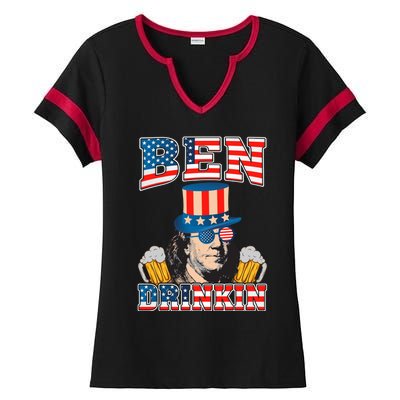 Ben Drankin 4th Of July Benjamin Franklin Usa Flag Gift Ladies Halftime Notch Neck Tee