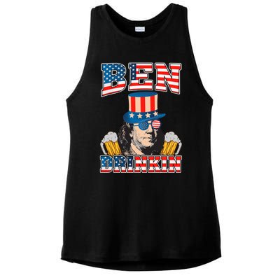 Ben Drankin 4th Of July Benjamin Franklin Usa Flag Gift Ladies PosiCharge Tri-Blend Wicking Tank