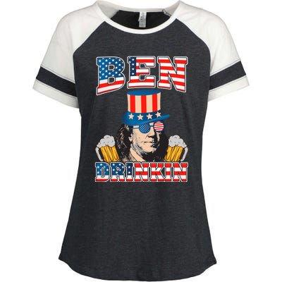 Ben Drankin 4th Of July Benjamin Franklin Usa Flag Gift Enza Ladies Jersey Colorblock Tee