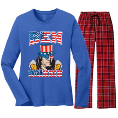 Ben Drankin 4th Of July Benjamin Franklin Usa Flag Gift Women's Long Sleeve Flannel Pajama Set 