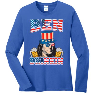 Ben Drankin 4th Of July Benjamin Franklin Usa Flag Gift Ladies Long Sleeve Shirt