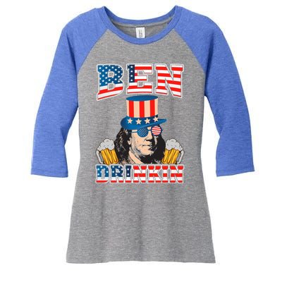 Ben Drankin 4th Of July Benjamin Franklin Usa Flag Gift Women's Tri-Blend 3/4-Sleeve Raglan Shirt