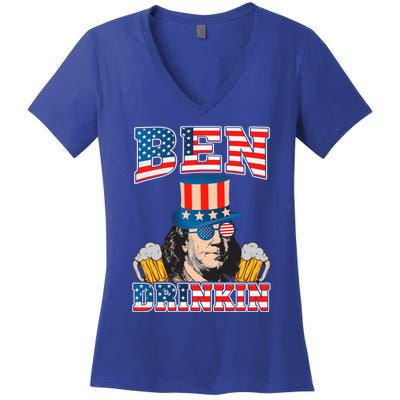 Ben Drankin 4th Of July Benjamin Franklin Usa Flag Gift Women's V-Neck T-Shirt