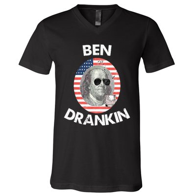 Ben Drankin 4th Of July Gift Beer Party V-Neck T-Shirt