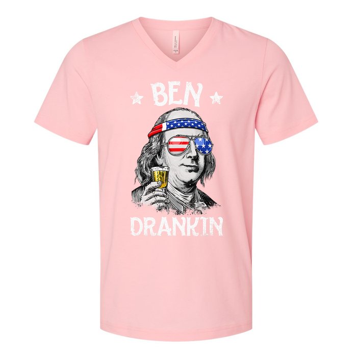 Ben Drankin 4th Of July Benjamin Franklin V-Neck T-Shirt