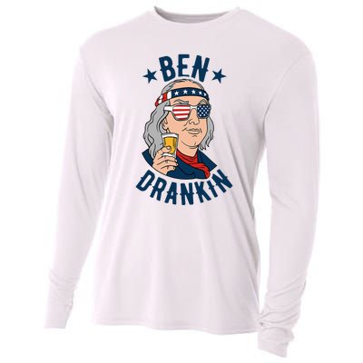 Ben Drankin 4th Of July Funny Benjamin Franklin Drinking Cooling Performance Long Sleeve Crew