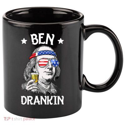 Ben Drankin 4th Of July Benjamin Franklin Men Women USA Flag 11oz C Handle Ceramic Mug