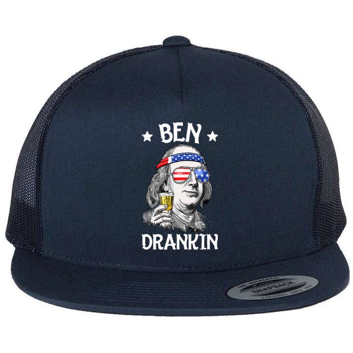 Ben Drankin 4th Of July Benjamin Franklin Men Women USA Flag Flat Bill Trucker Hat