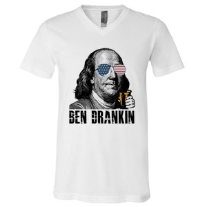 Ben Drankin 4th Of July Benjamin Franklin V-Neck T-Shirt