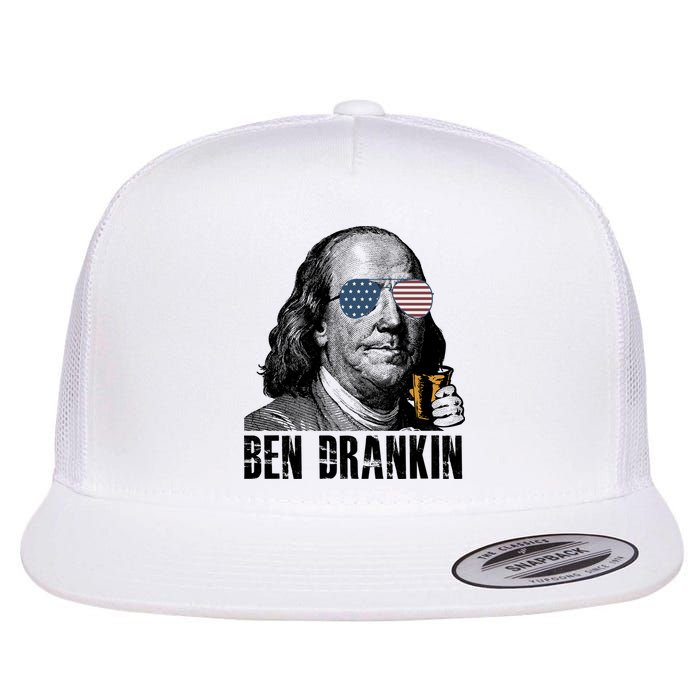 Ben Drankin 4th Of July Benjamin Franklin Flat Bill Trucker Hat
