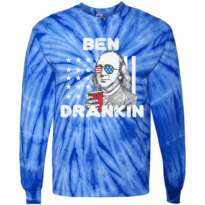 Ben Drankin 4th Of July Patriotic Funny Benjamin Franklin Gift Tie-Dye Long Sleeve Shirt