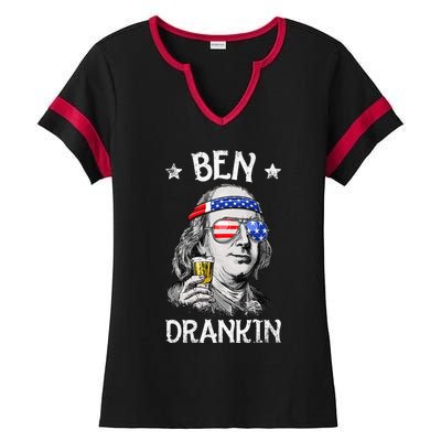 Ben Drankin 4th Of July Benjamin Franklin Usa Flag Ladies Halftime Notch Neck Tee