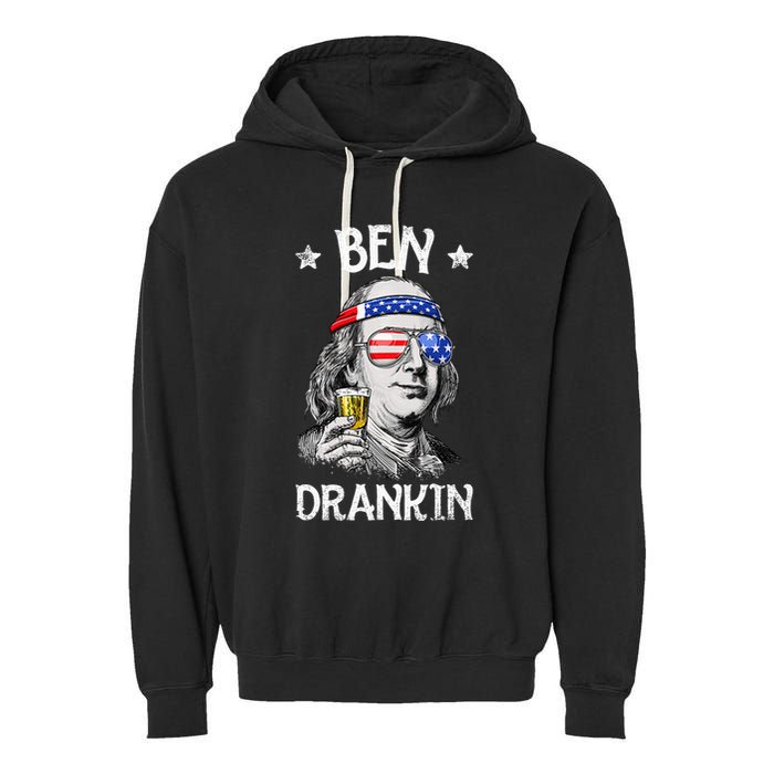 Ben Drankin 4th Of July Benjamin Franklin Usa Flag Garment-Dyed Fleece Hoodie