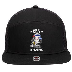 Ben Drankin 4th Of July Benjamin Franklin Usa Flag 7 Panel Mesh Trucker Snapback Hat