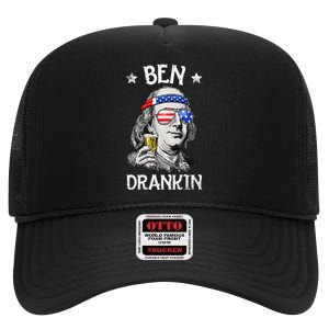 Ben Drankin 4th Of July Benjamin Franklin Usa Flag High Crown Mesh Back Trucker Hat