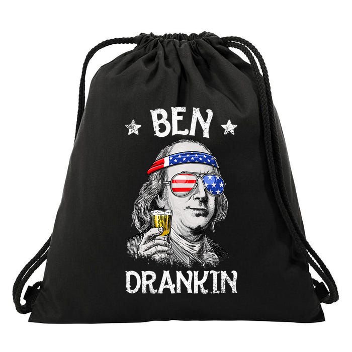 Ben Drankin 4th Of July Benjamin Franklin Usa Flag Drawstring Bag
