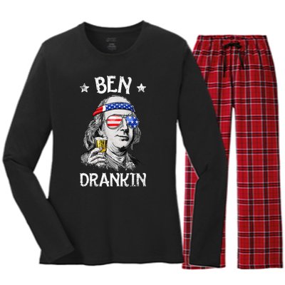 Ben Drankin 4th Of July Benjamin Franklin Usa Flag Women's Long Sleeve Flannel Pajama Set 