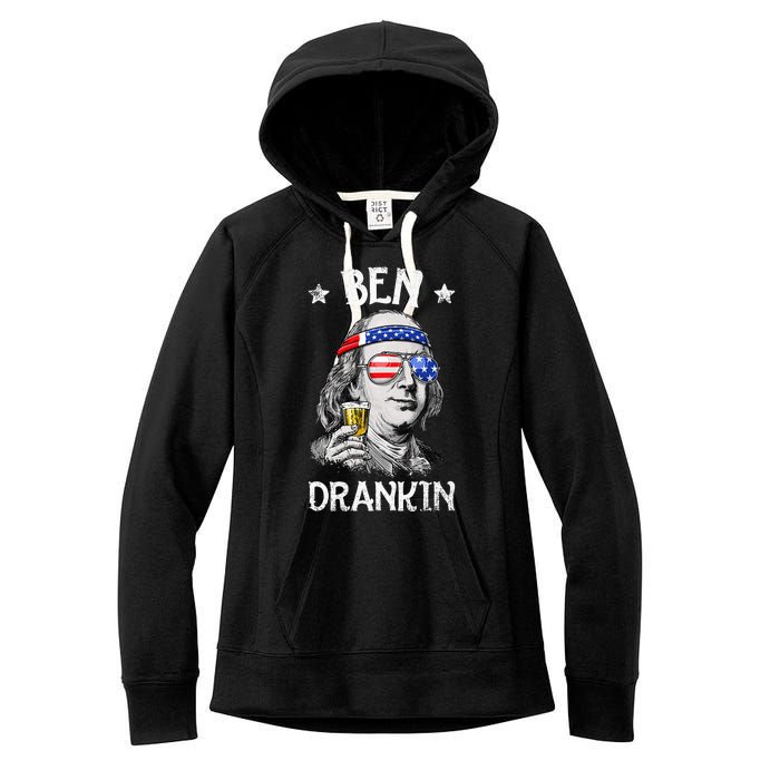 Ben Drankin 4th Of July Benjamin Franklin Usa Flag Women's Fleece Hoodie