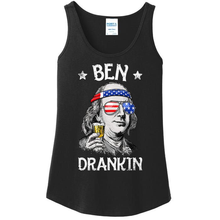 Ben Drankin 4th Of July Benjamin Franklin Usa Flag Ladies Essential Tank