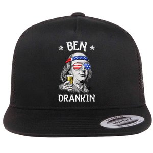 Ben Drankin 4th Of July Benjamin Franklin Usa Flag Flat Bill Trucker Hat