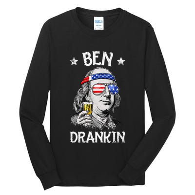 Ben Drankin 4th Of July Benjamin Franklin Usa Flag Tall Long Sleeve T-Shirt