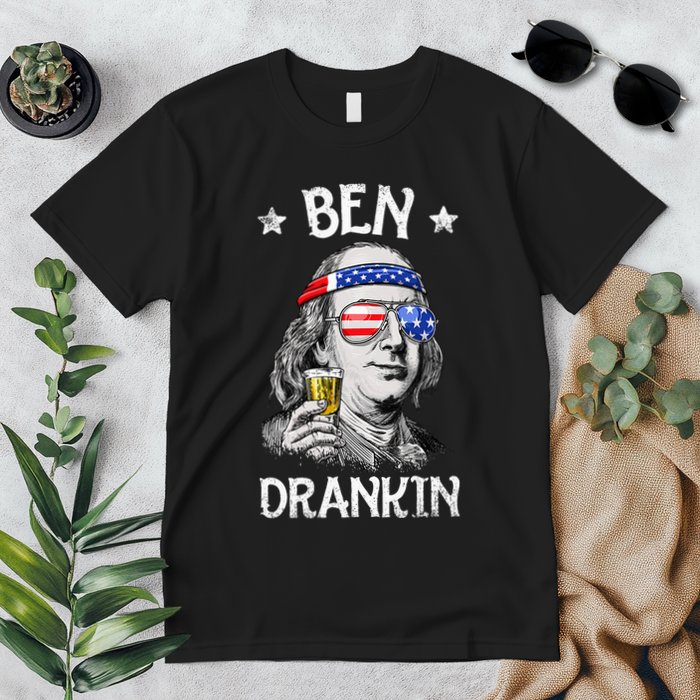 Ben Drankin 4th Of July Benjamin Franklin Usa Flag Premium T-Shirt