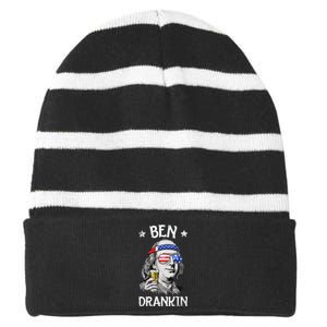 Ben Drankin 4th Of July Benjamin Franklin Usa Flag Striped Beanie with Solid Band