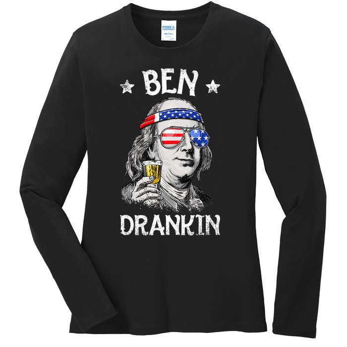 Ben Drankin 4th Of July Benjamin Franklin Usa Flag Ladies Long Sleeve Shirt