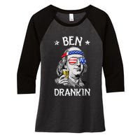 Ben Drankin 4th Of July Benjamin Franklin Usa Flag Women's Tri-Blend 3/4-Sleeve Raglan Shirt