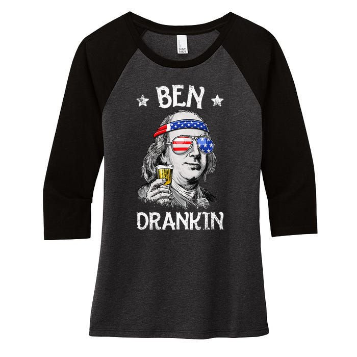 Ben Drankin 4th Of July Benjamin Franklin Usa Flag Women's Tri-Blend 3/4-Sleeve Raglan Shirt