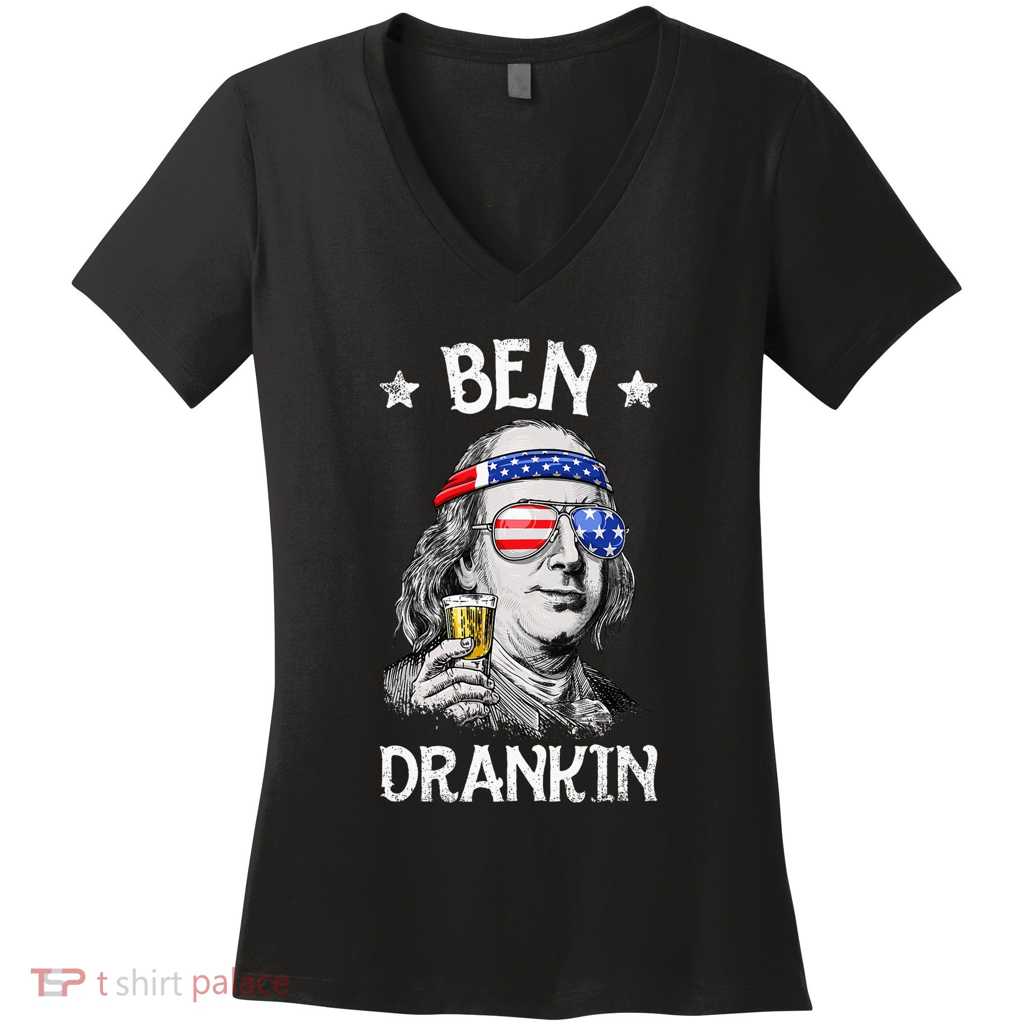 Ben Drankin 4th Of July Benjamin Franklin Usa Flag Women's V-Neck T-Shirt