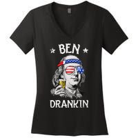 Ben Drankin 4th Of July Benjamin Franklin Usa Flag Women's V-Neck T-Shirt