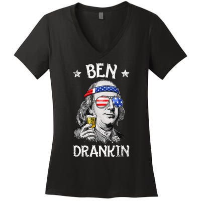 Ben Drankin 4th Of July Benjamin Franklin Usa Flag Women's V-Neck T-Shirt