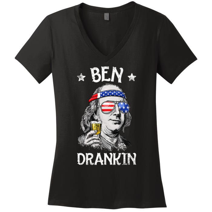 Ben Drankin 4th Of July Benjamin Franklin Usa Flag Women's V-Neck T-Shirt