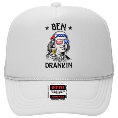 Ben Drankin 4th Of July Benjamin Franklin High Crown Mesh Back Trucker Hat