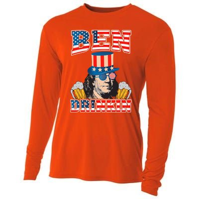 Ben Drankin 4th Of July Benjamin Franklin Usa Flag Gift Cooling Performance Long Sleeve Crew