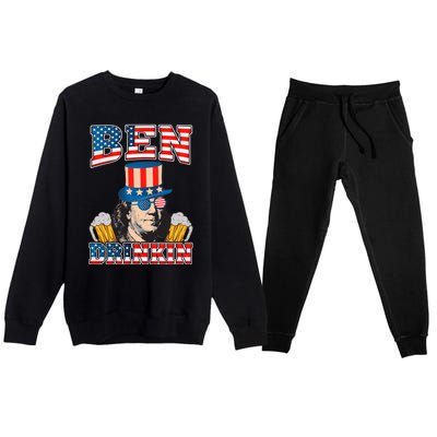 Ben Drankin 4th Of July Benjamin Franklin Usa Flag Gift Premium Crewneck Sweatsuit Set