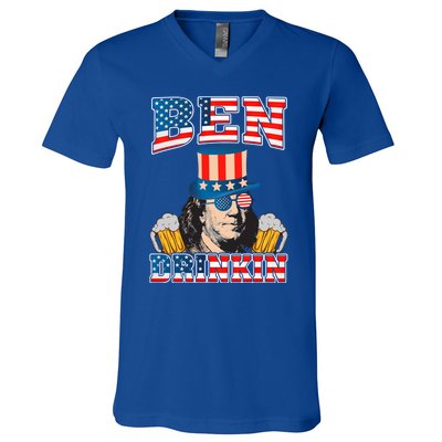 Ben Drankin 4th Of July Benjamin Franklin Usa Flag Gift V-Neck T-Shirt