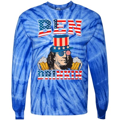 Ben Drankin 4th Of July Benjamin Franklin Usa Flag Gift Tie-Dye Long Sleeve Shirt