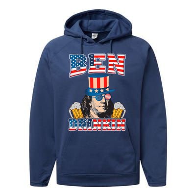 Ben Drankin 4th Of July Benjamin Franklin Usa Flag Gift Performance Fleece Hoodie