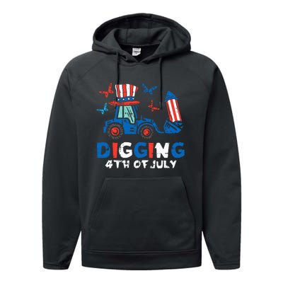 Bulldozer Digging 4th Of July July Fourth Kids Performance Fleece Hoodie