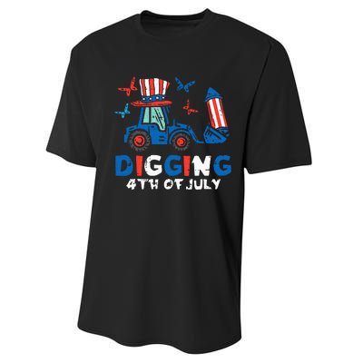 Bulldozer Digging 4th Of July July Fourth Kids Performance Sprint T-Shirt