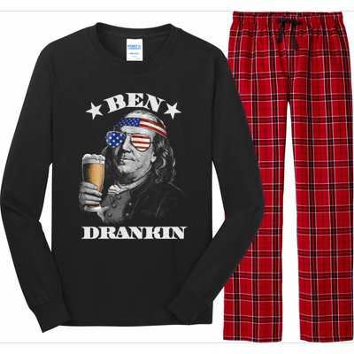 Ben Drankin 4th Of July Patriotic Us Flag Ben Drankin Cute Gift Long Sleeve Pajama Set